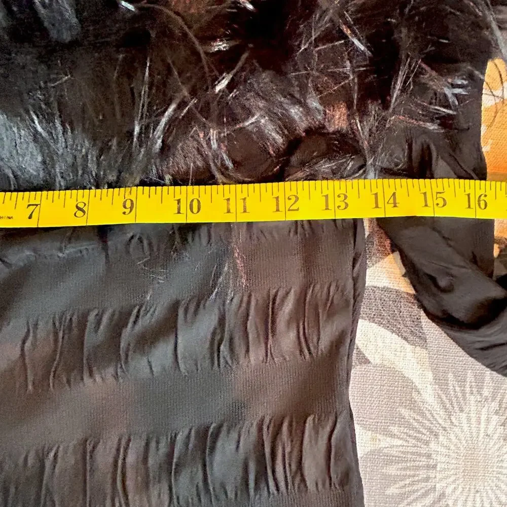Y2K Style Black Feather Trim Coquette Goth Long Sleeve 90s 2000s Party Clubwear - Picture 4 of 5